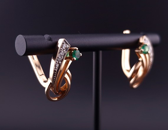 Gold earrings with diamonds and colored stones