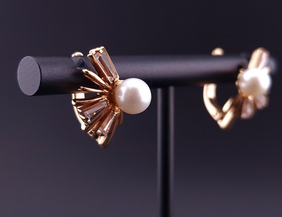 Gold earrings with fianites  and  pearls   (NEW)